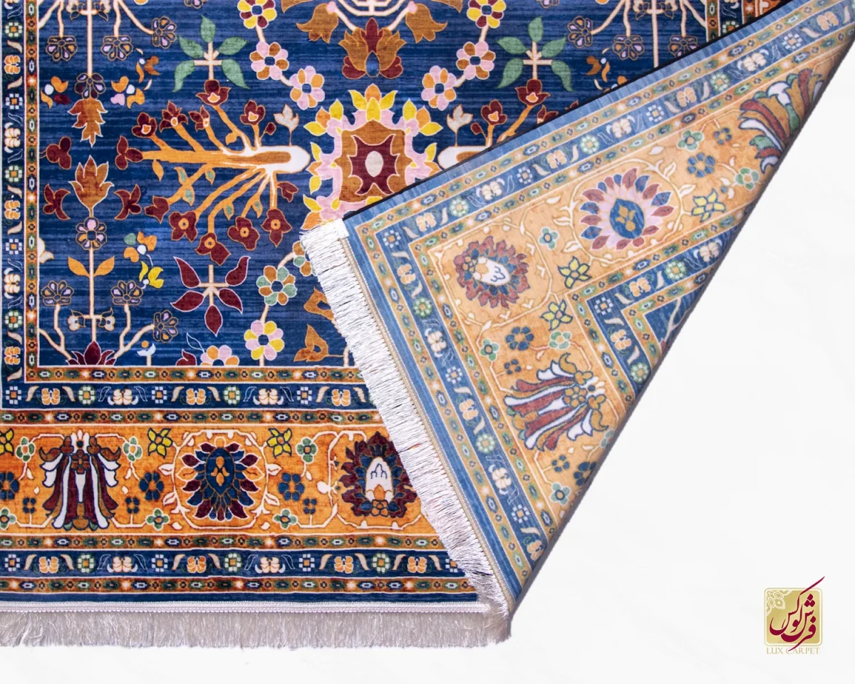 فرش ابریشم ماشینی 730300 آبی حاشیه آجری - تصویر 7