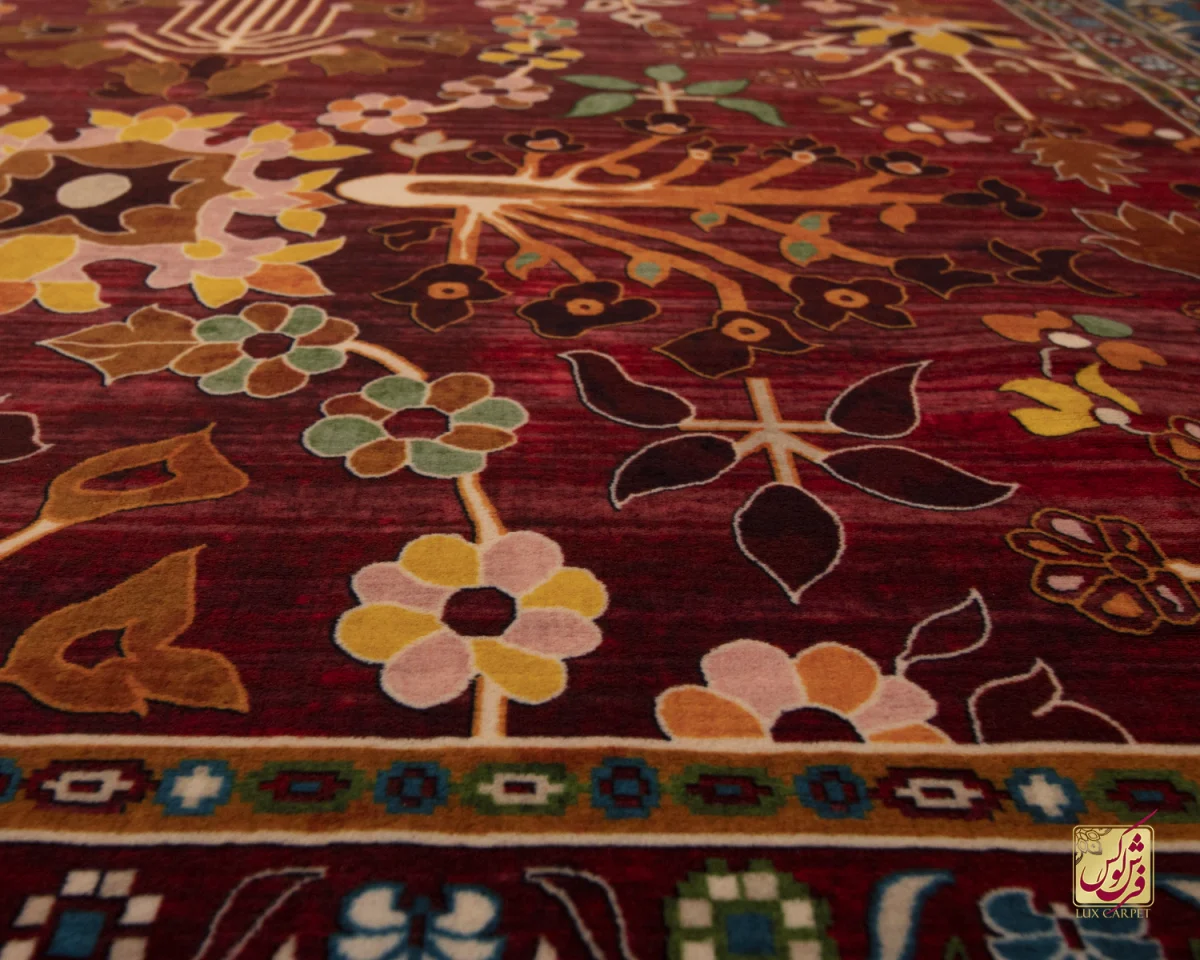 فرش ابریشم ماشینی 730301 قرمز آبی - تصویر 6