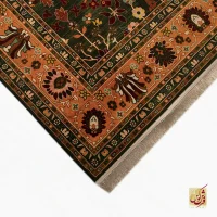فرش ابریشم ماشینی 730302 سبز نارنجی - Image 4