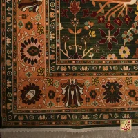 فرش ابریشم ماشینی 730302 سبز نارنجی - Image 5