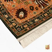 فرش ابریشم ماشینی 730302 سبز نارنجی - Image 9