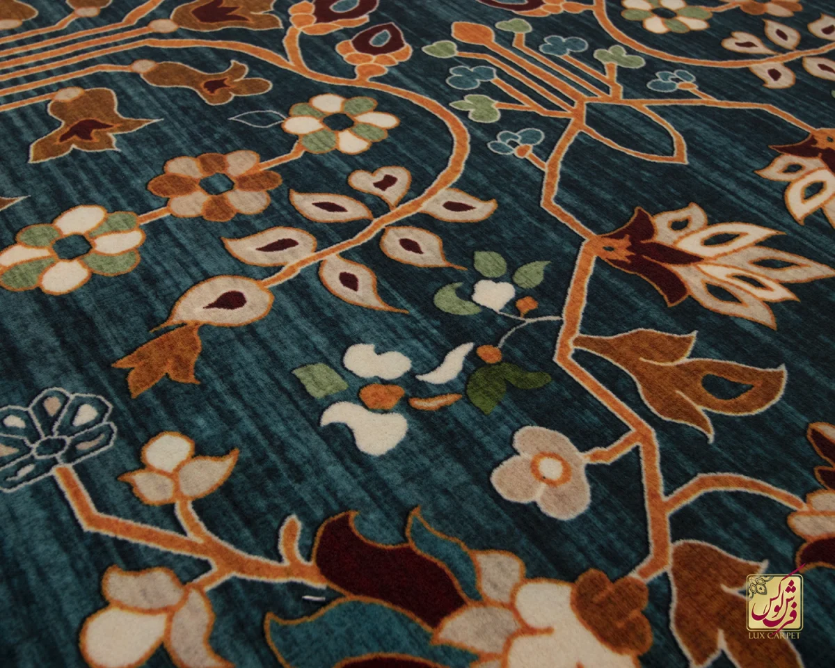 فرش ابریشم ماشینی 730303 آبی کرم - تصویر 9