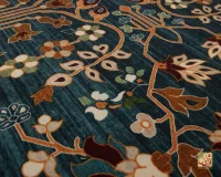 فرش ابریشم ماشینی 730303 آبی کرم - Image 9