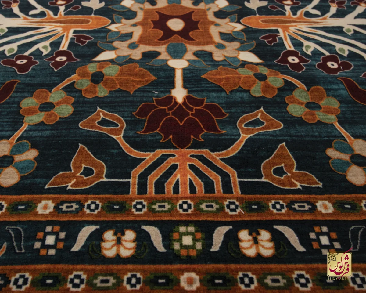 فرش ابریشم ماشینی 730303 آبی کرم - تصویر 4