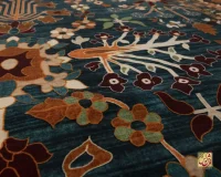 فرش ابریشم ماشینی 730303 آبی کرم - Image 5