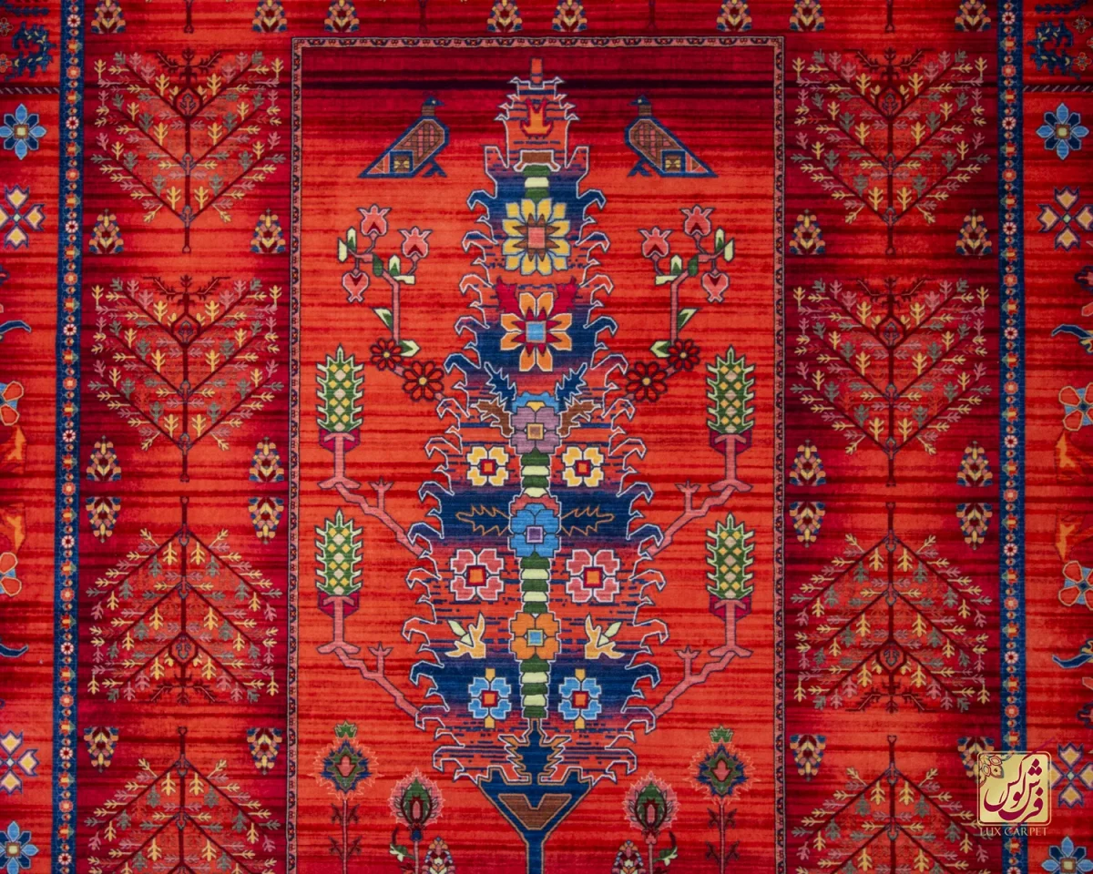 فرش ابریشم ماشینی 730600 لاکی - تصویر 3