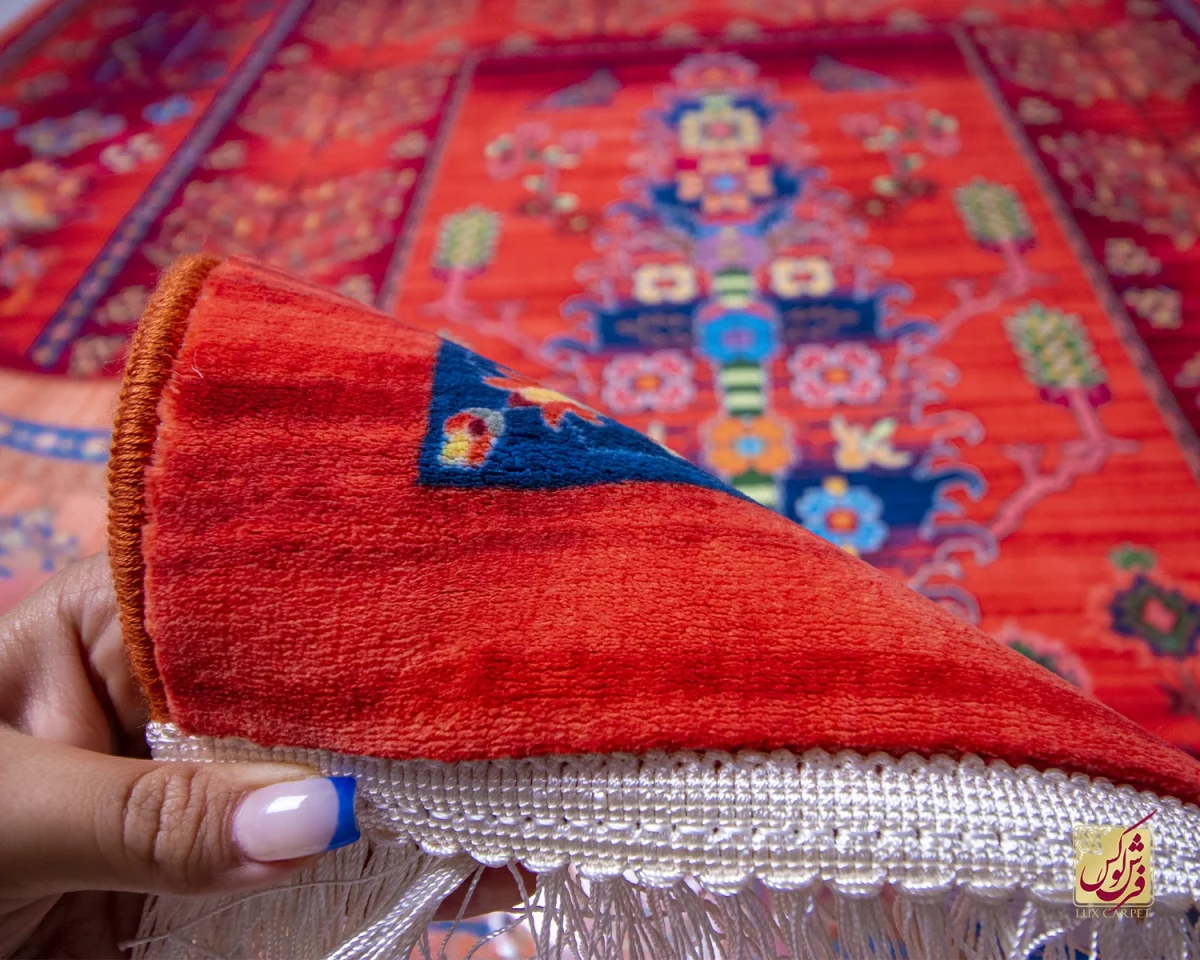 فرش ابریشم ماشینی 730600 لاکی - تصویر 7