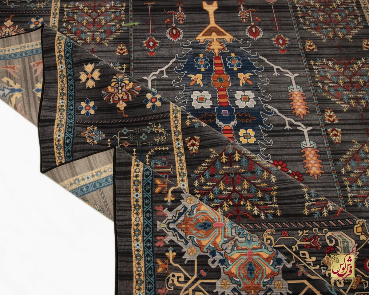 فرش ابریشم ماشینی 730601 ذغالی - تصویر 5