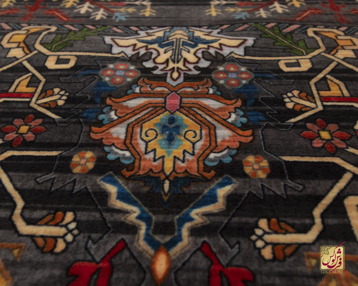 فرش ابریشم ماشینی 730601 ذغالی - تصویر 9