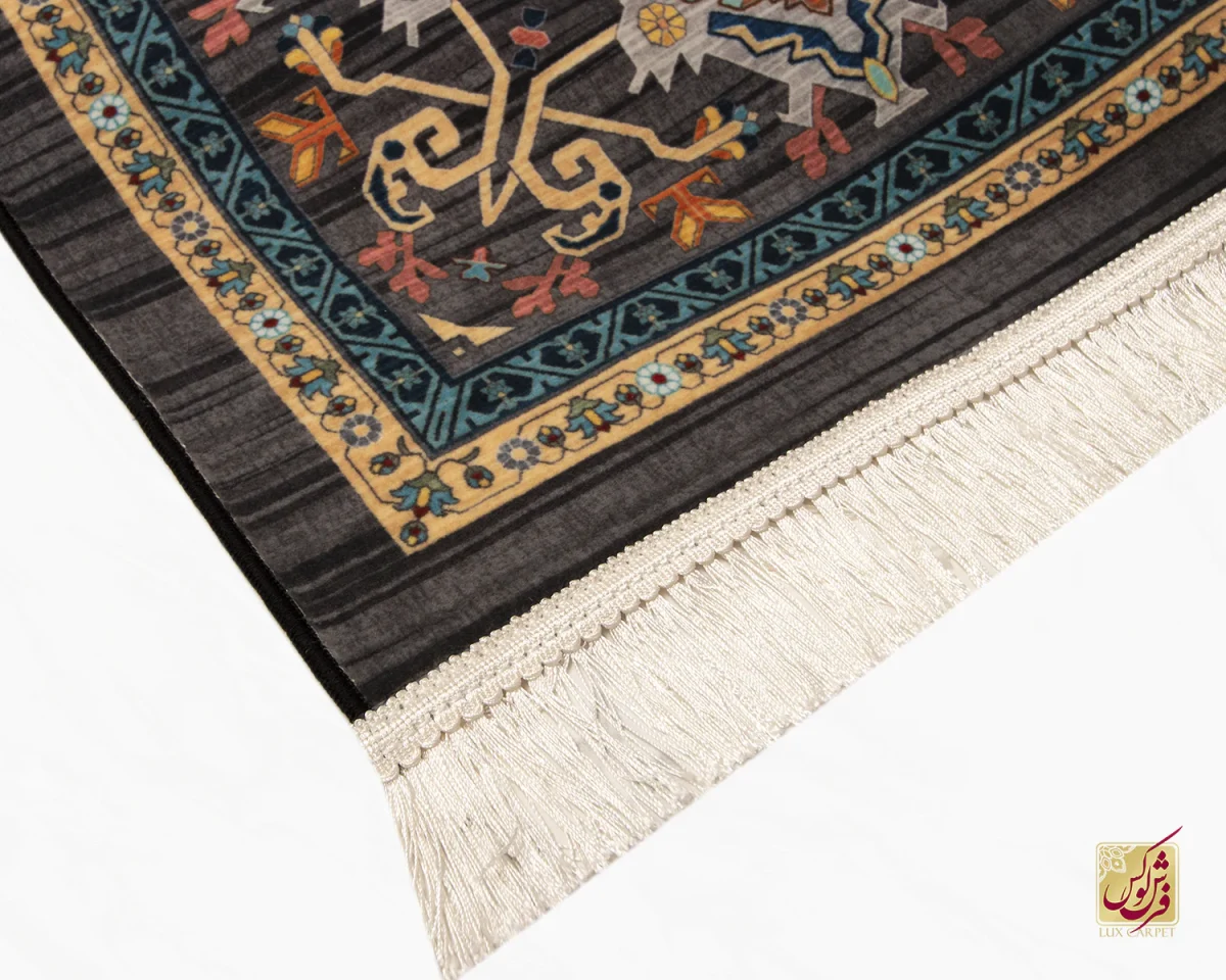 فرش ابریشم ماشینی 730601 ذغالی - تصویر 12