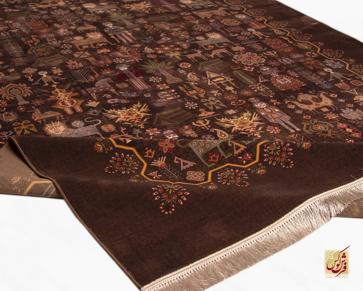 فرش ابریشم ماشینی 730800 قهوه ای - تصویر 4