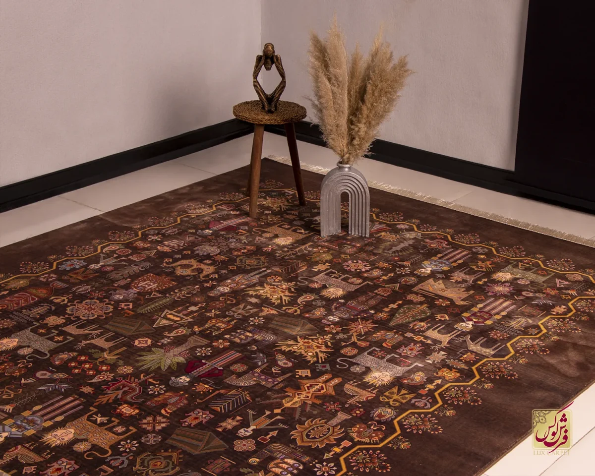 فرش ابریشم ماشینی 730800 قهوه ای - تصویر 1