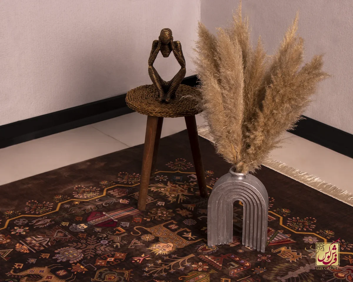 فرش ابریشم ماشینی 730800 قهوه ای - تصویر 9