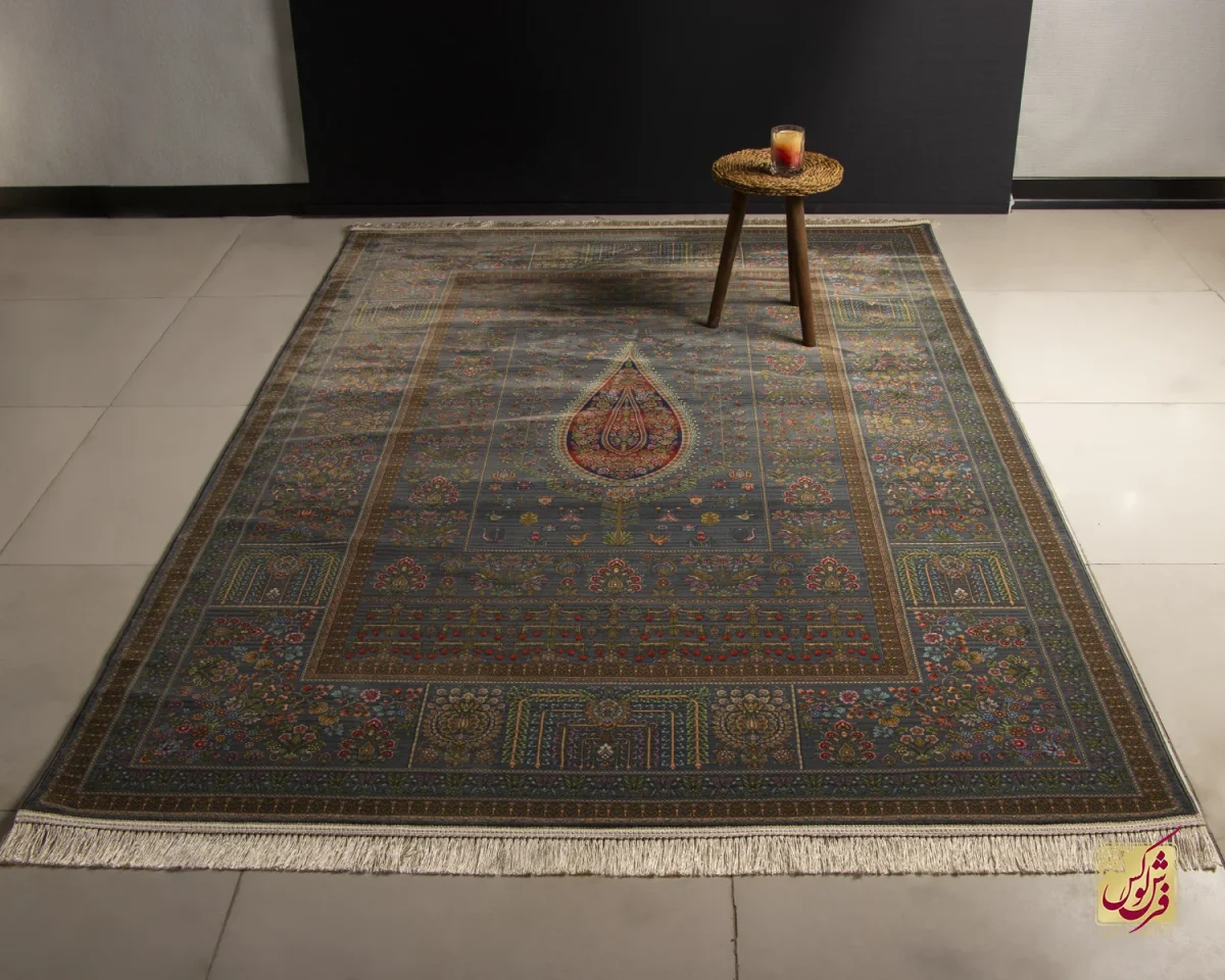 فرش ابریشم ماشینی 730900سرمه ای - تصویر 1
