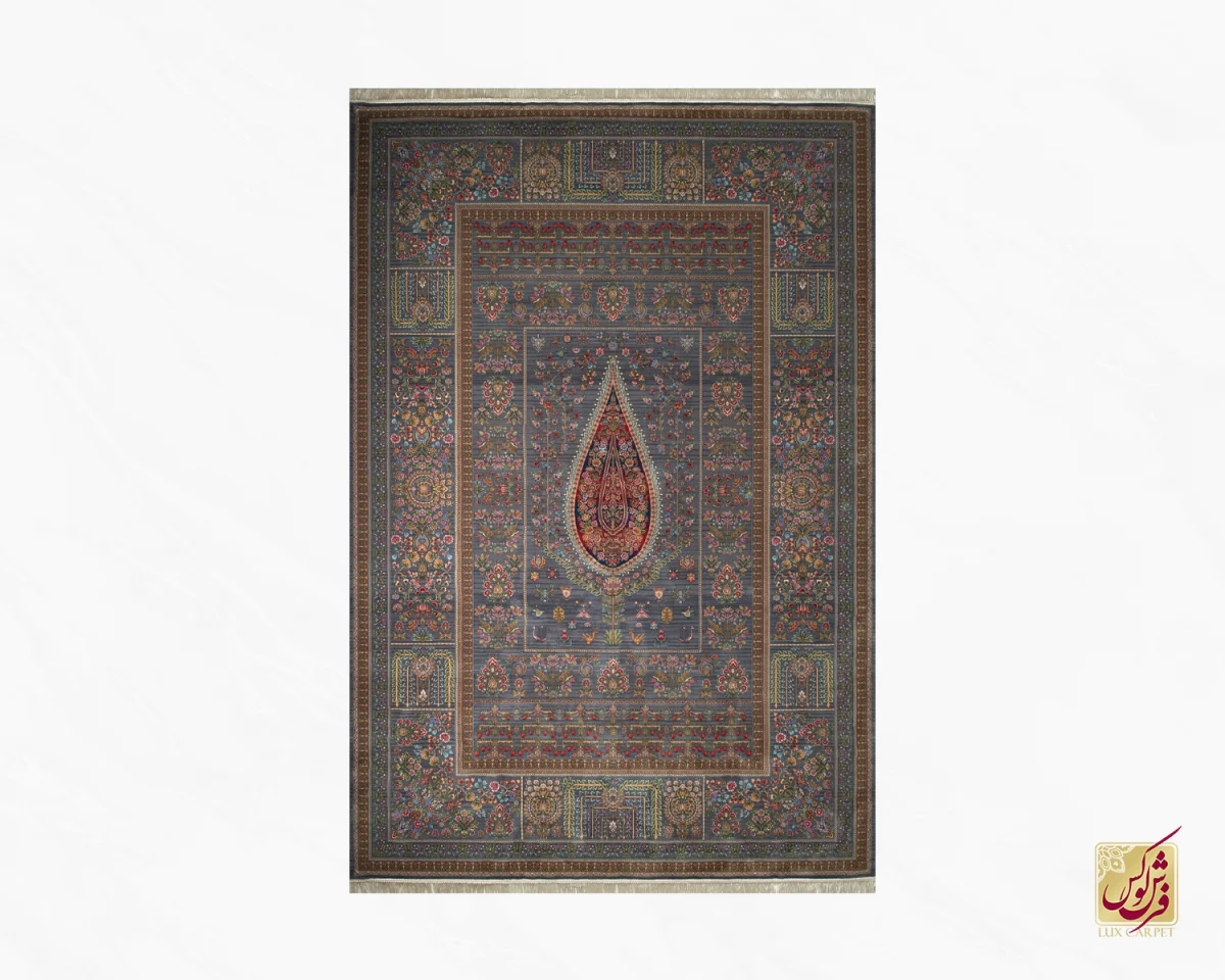 فرش ابریشم ماشینی 730900سرمه ای - تصویر 2