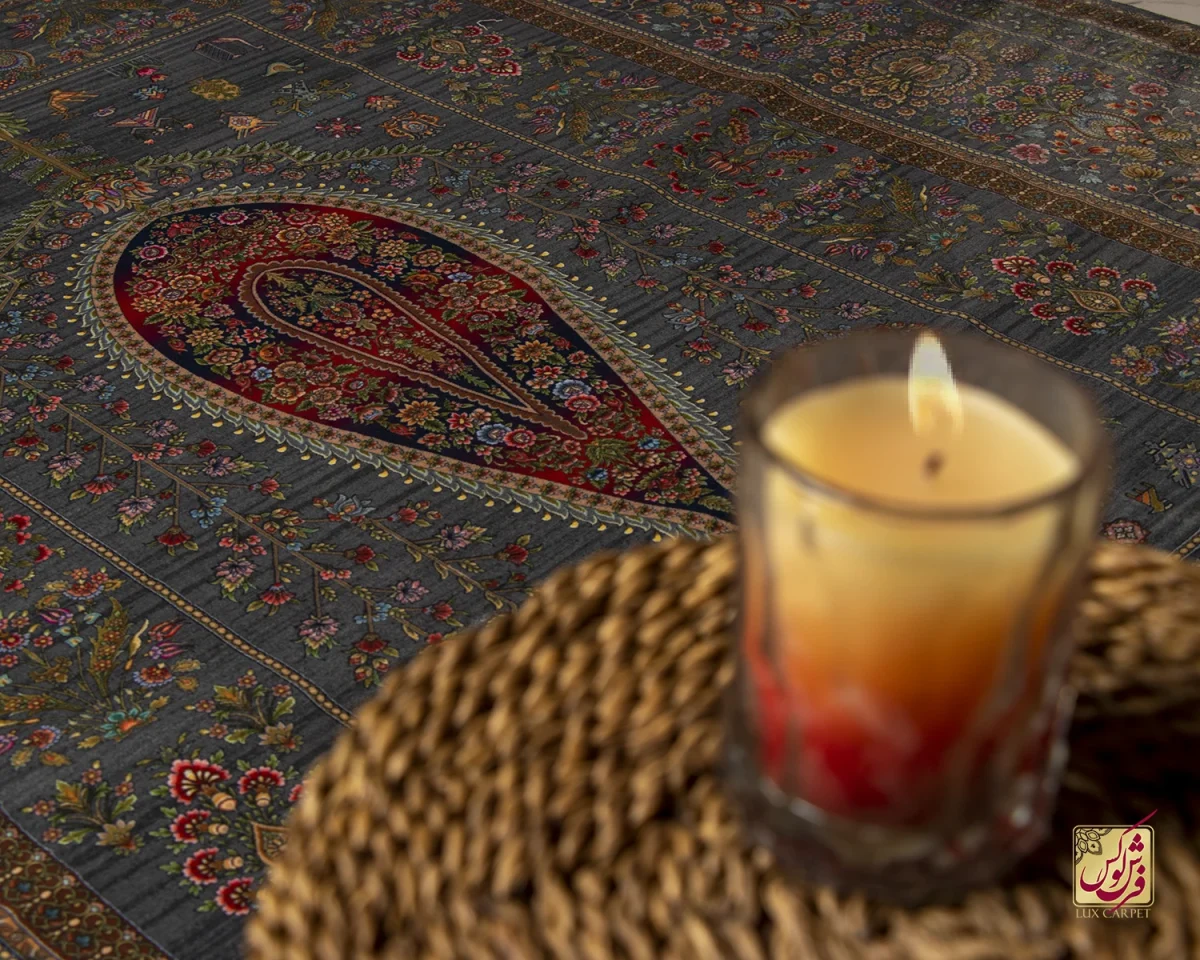 فرش ابریشم ماشینی 730900سرمه ای - تصویر 4