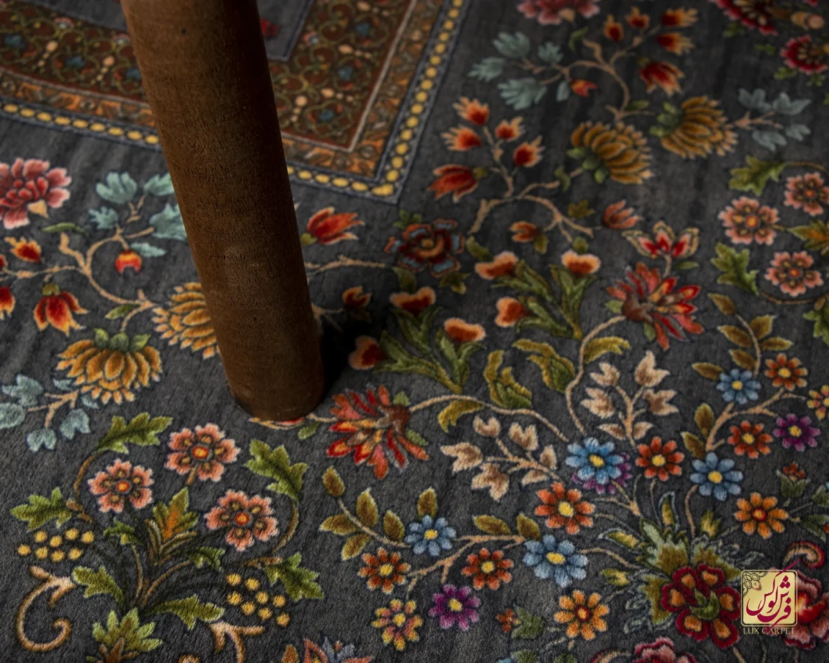 فرش ابریشم ماشینی 730900سرمه ای - تصویر 5