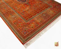 فرش ابریشم ماشینی 730901 نارنجی تمام رنگ - تصویر 3
