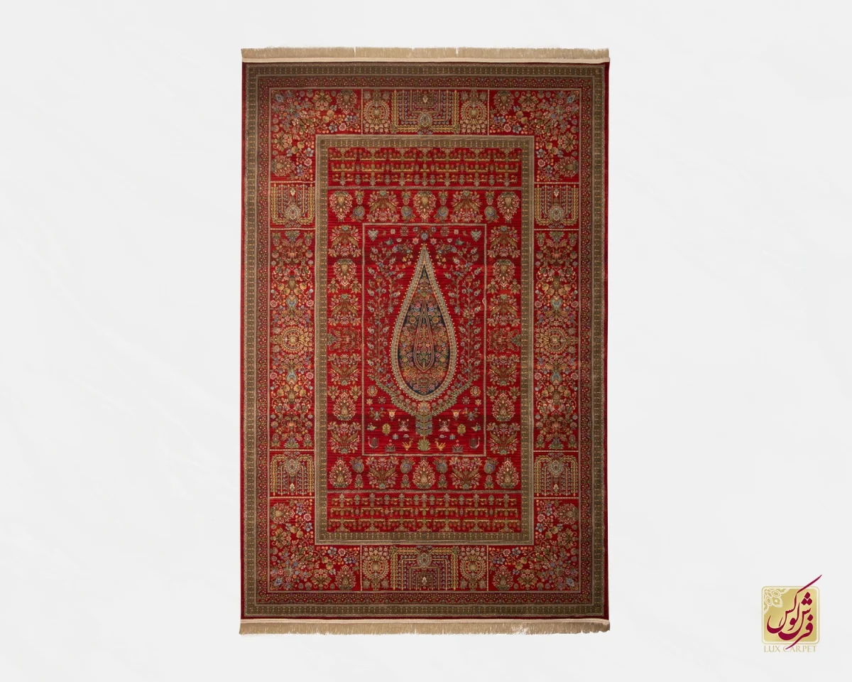 فرش ابریشم ماشینی 730902 لاکی تمام رنگ - تصویر 1