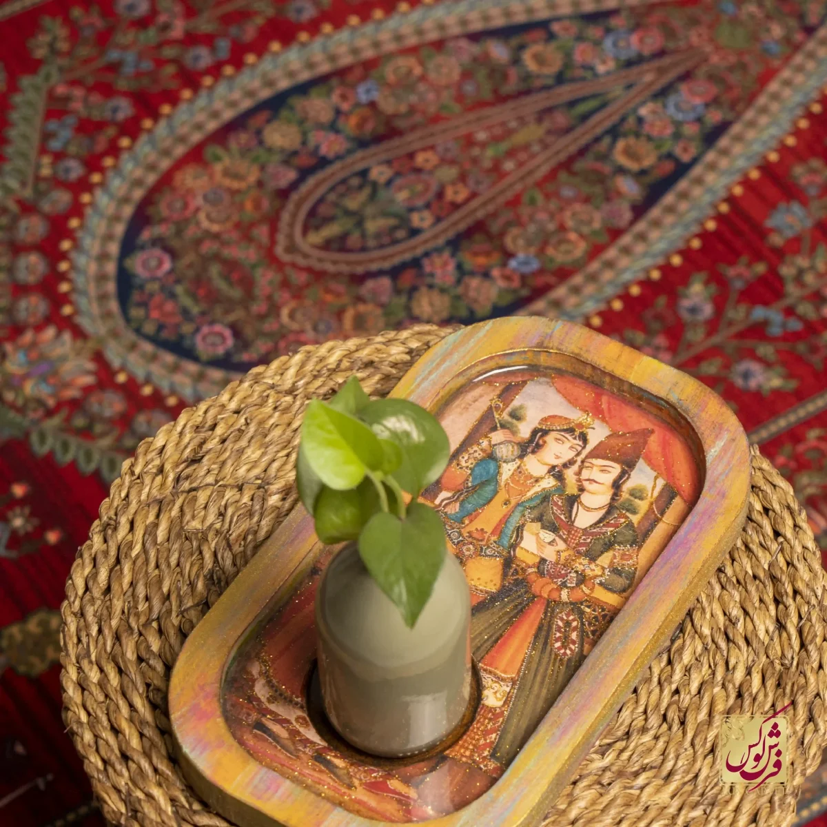 فرش ابریشم ماشینی 730902 لاکی تمام رنگ - تصویر 5