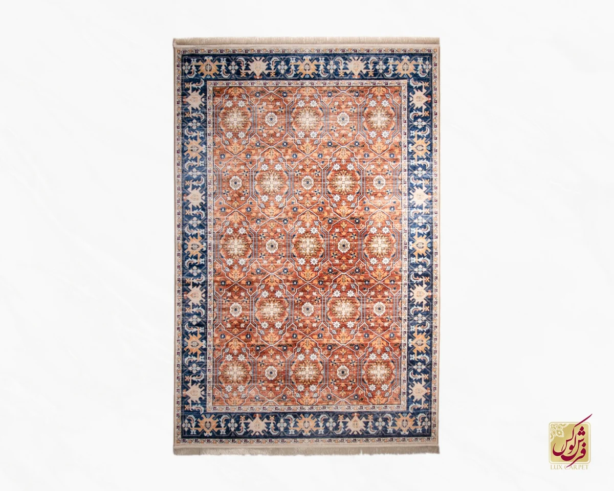 فرش ابریشم ماشینی 731102 آجری سرمه ای - تصویر 1