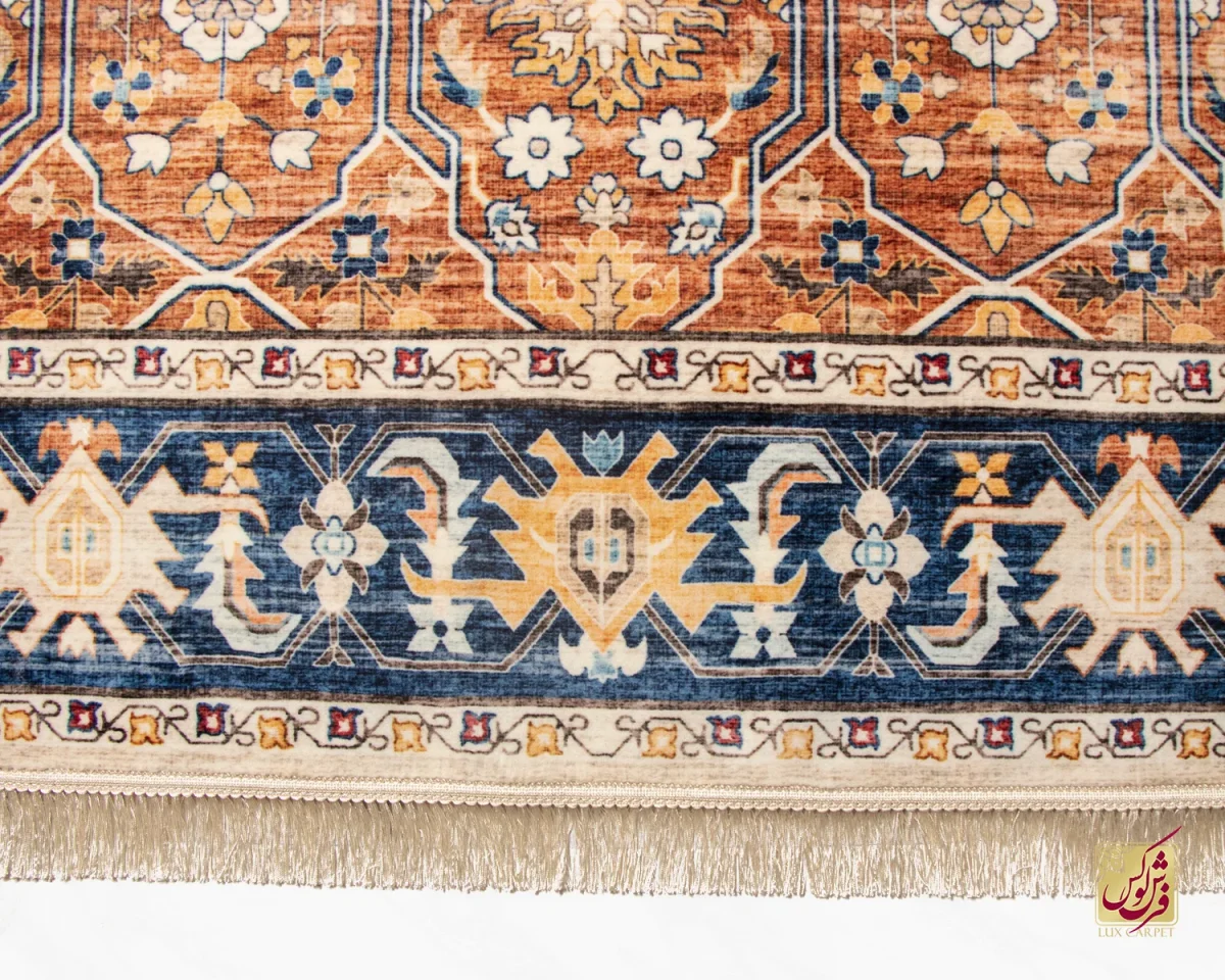 فرش ابریشم ماشینی 731102 آجری سرمه ای - تصویر 5