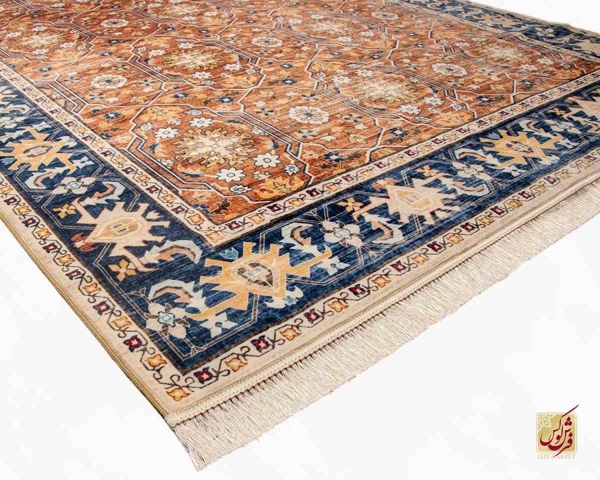 فرش ابریشم ماشینی 731102 آجری سرمه ای - تصویر 7