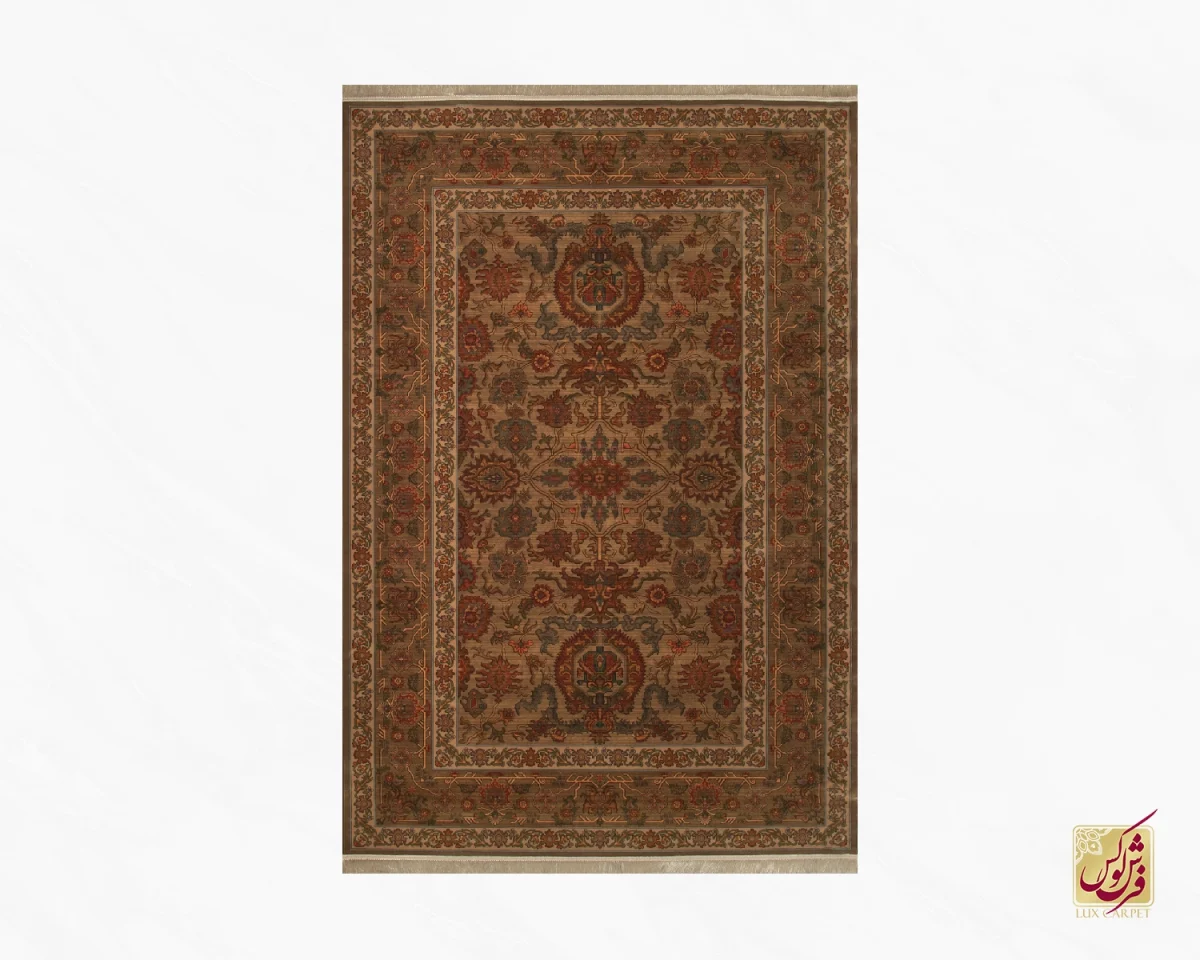 فرش ابریشم ماشینی 740601 قهوی کرم - تصویر 2