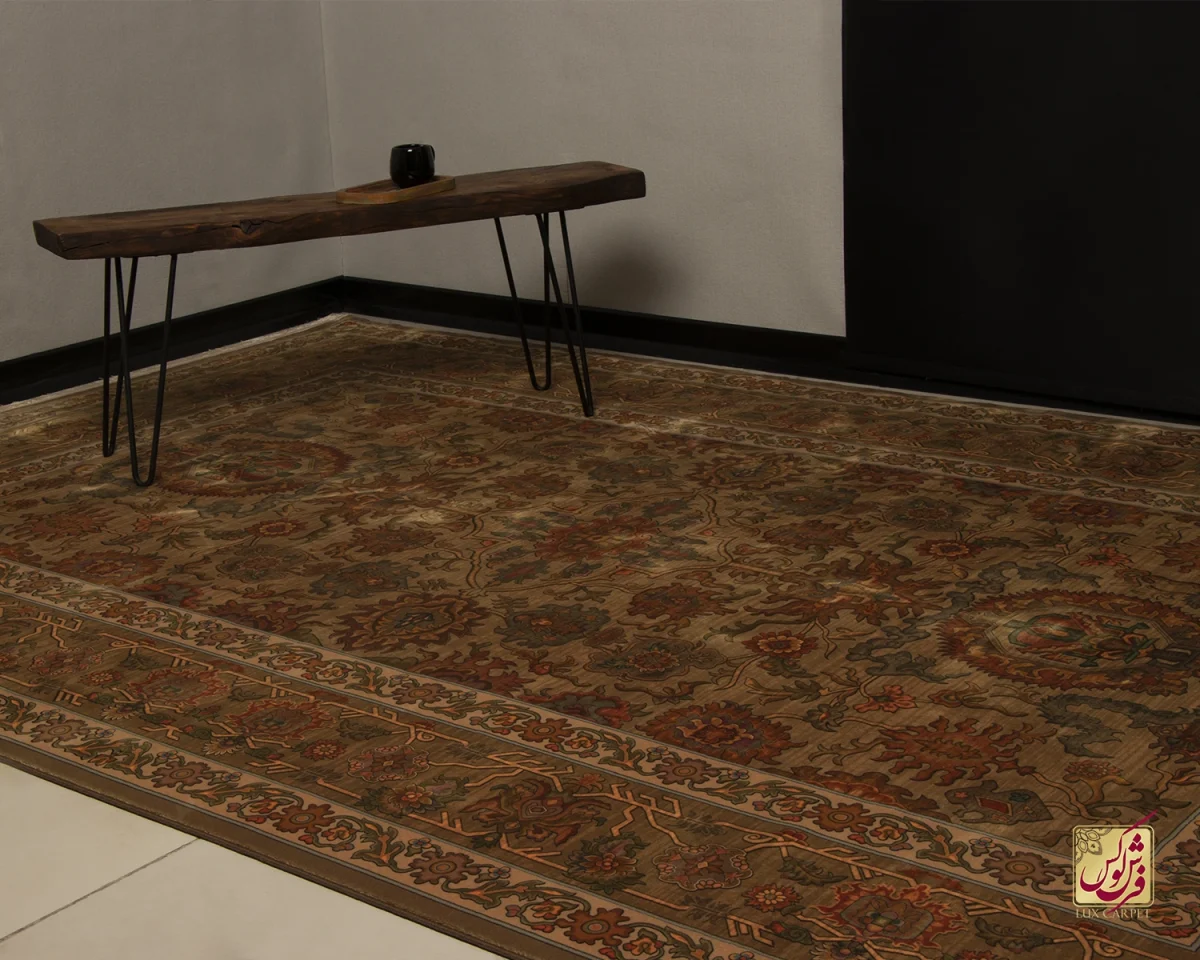 فرش ابریشم ماشینی 740601 قهوی کرم - تصویر 1