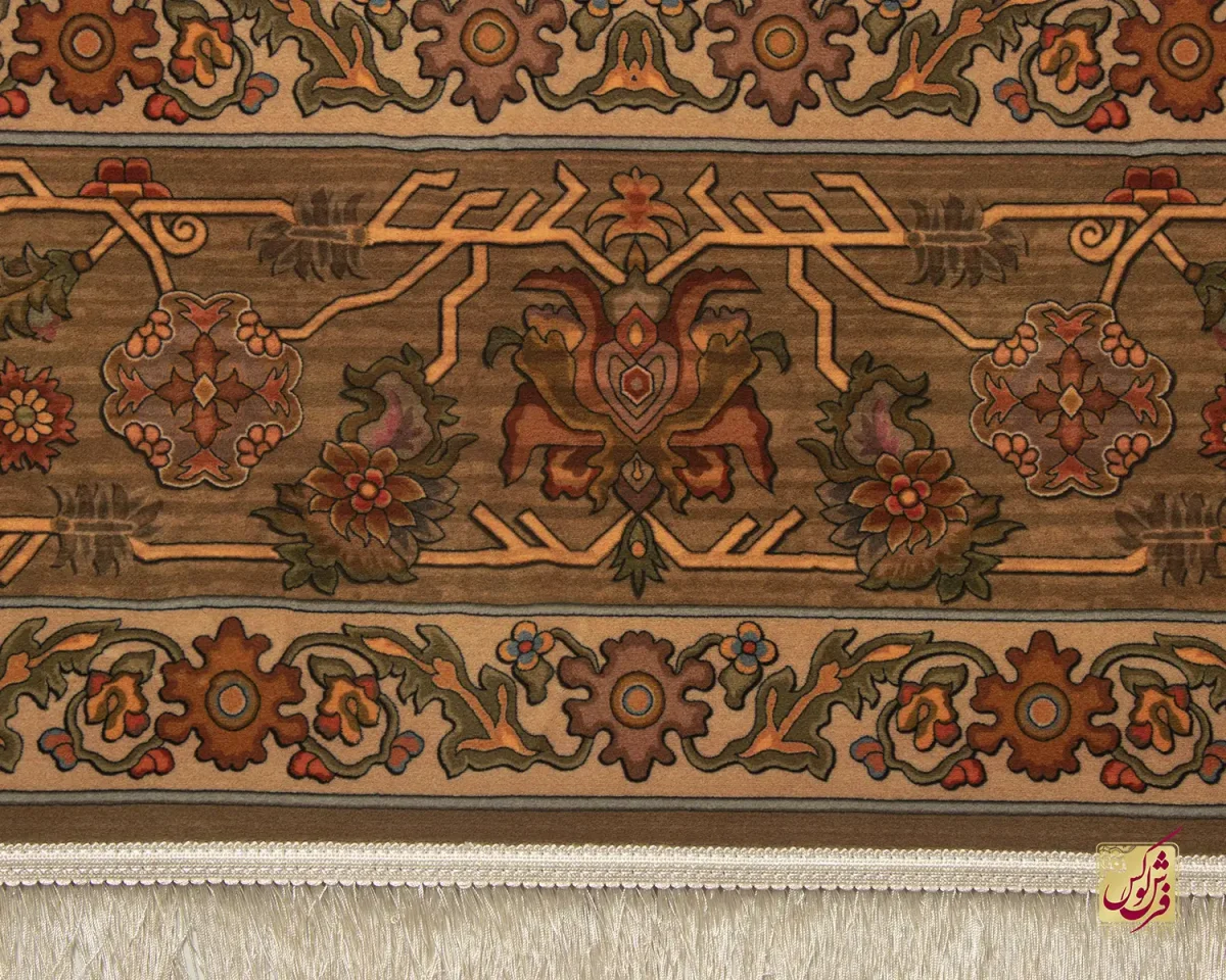 فرش ابریشم ماشینی 740601 قهوی کرم - تصویر 5