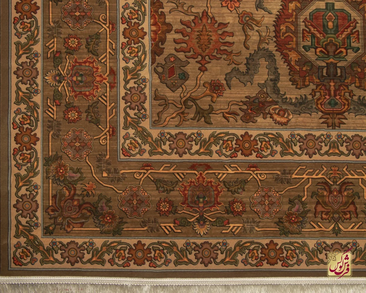 فرش ابریشم ماشینی 740601 قهوی کرم - تصویر 6