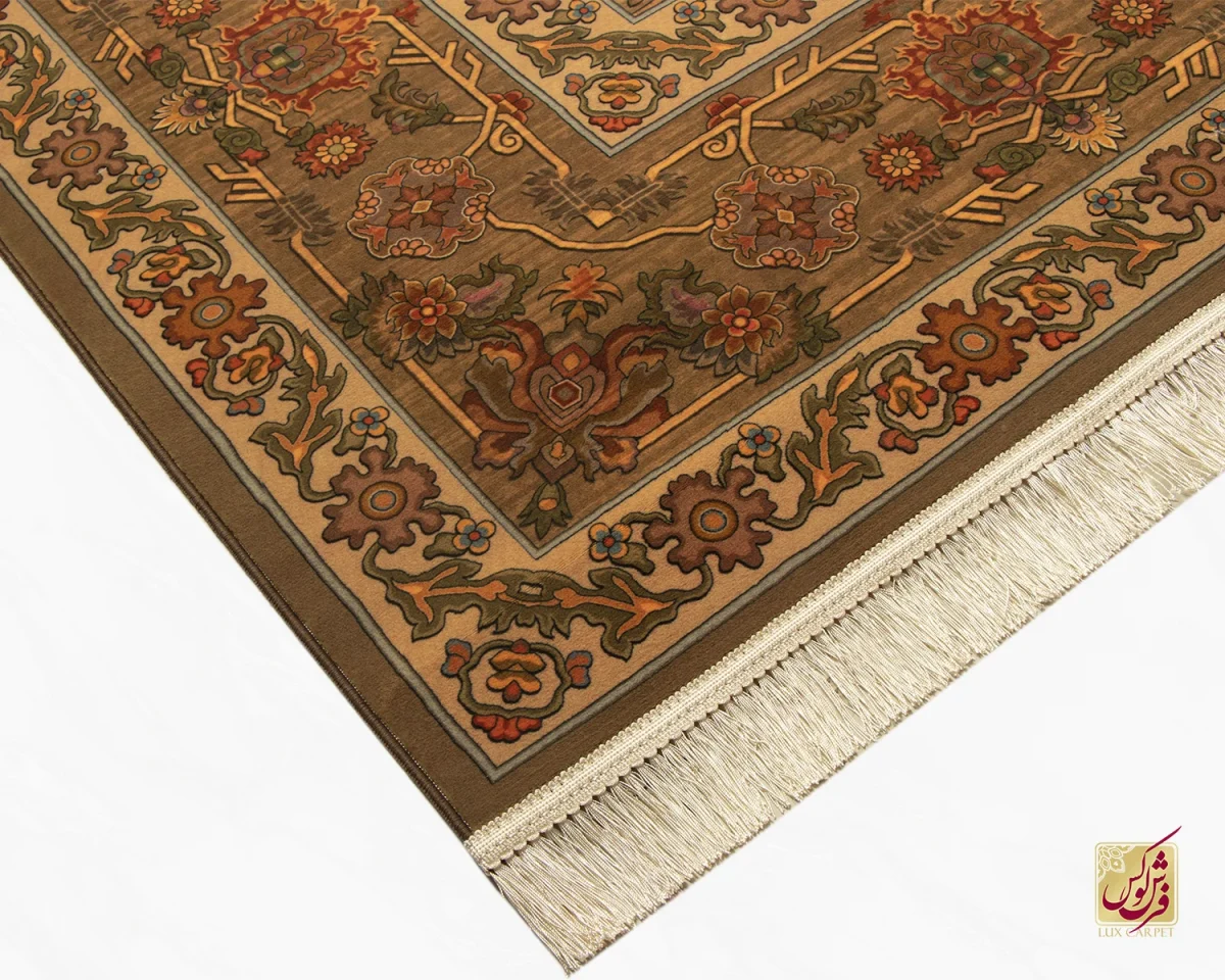 فرش ابریشم ماشینی 740601 قهوی کرم - تصویر 7