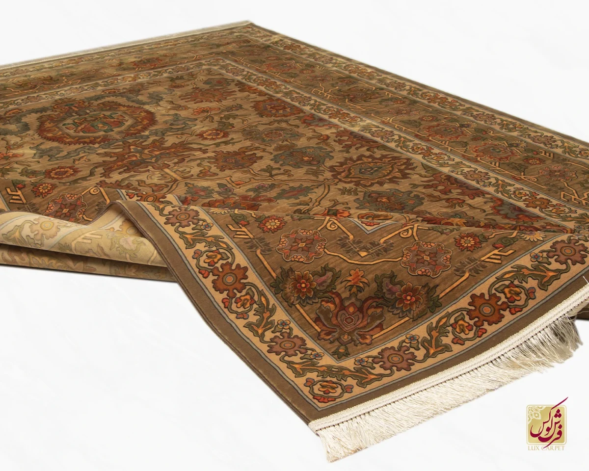 فرش ابریشم ماشینی 740601 قهوی کرم - تصویر 9