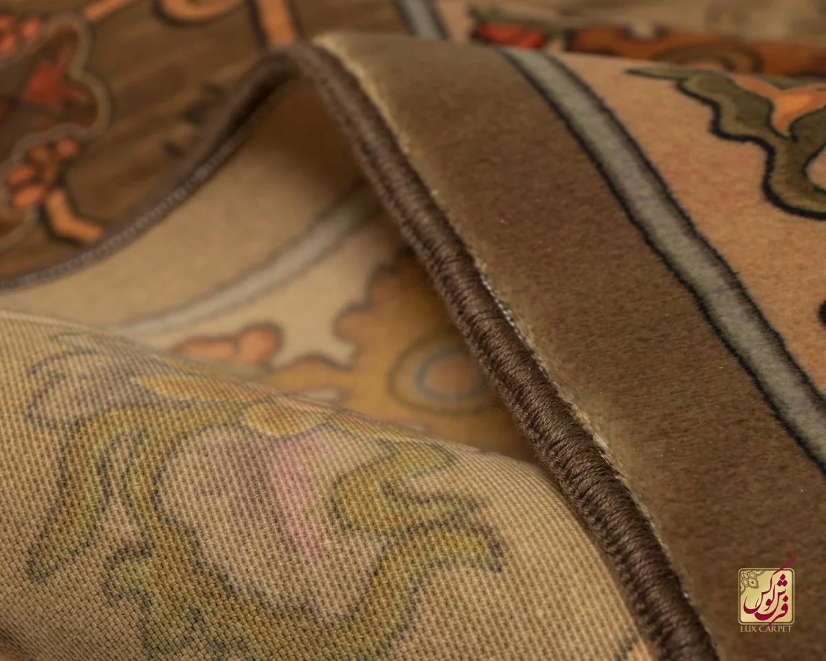 فرش ابریشم ماشینی 740601 قهوی کرم - تصویر 10