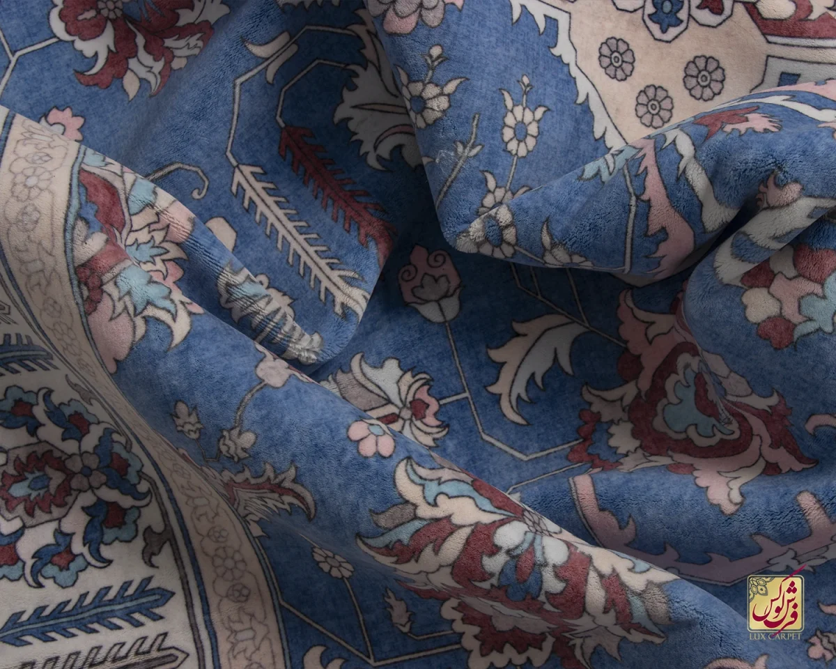 فرش ابریشم ماشینی 743100 آبی کرم - تصویر 12