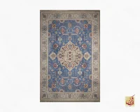 فرش ابریشم ماشینی 743100 آبی کرم - Image 2
