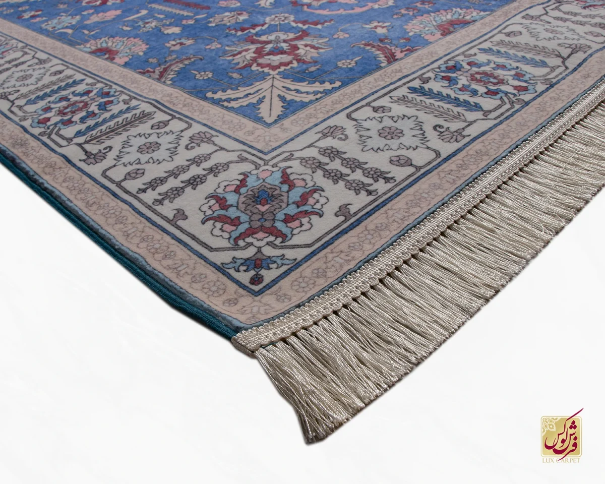 فرش ابریشم ماشینی 743100 آبی کرم - تصویر 4