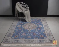 فرش ابریشم ماشینی 743100 آبی کرم