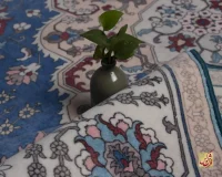 فرش ابریشم ماشینی 743100 آبی کرم - Image 3