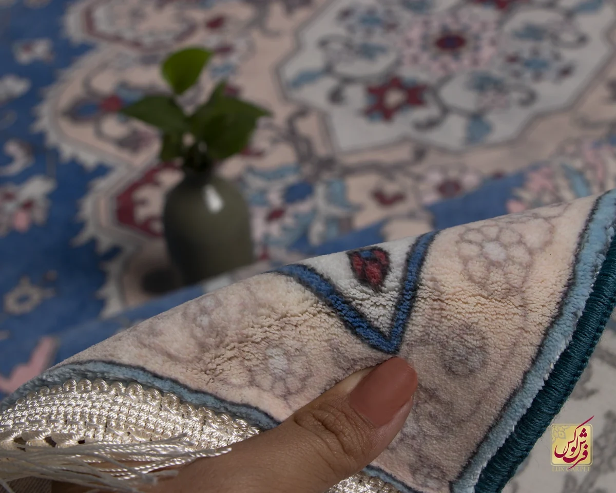 فرش ابریشم ماشینی 743100 آبی کرم - تصویر 5