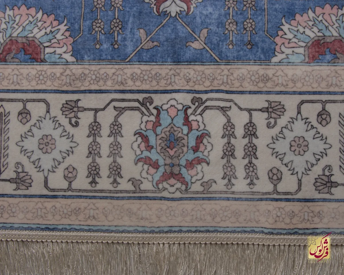 فرش ابریشم ماشینی 743100 آبی کرم - تصویر 7