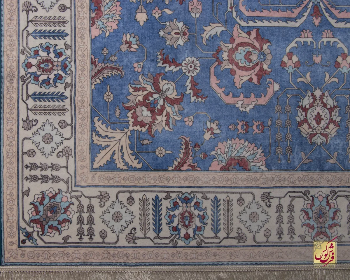 فرش ابریشم ماشینی 743100 آبی کرم - تصویر 8