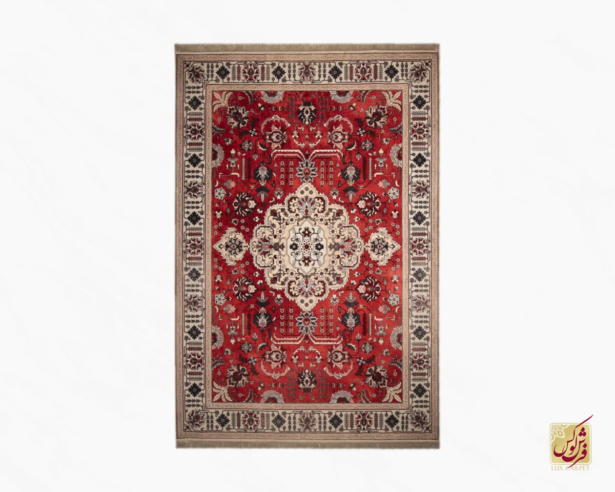 فرش ابریشم ماشینی 743104 قرمز کرم - تصویر 2