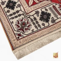 فرش ابریشم ماشینی 743104 قرمز کرم - Image 11
