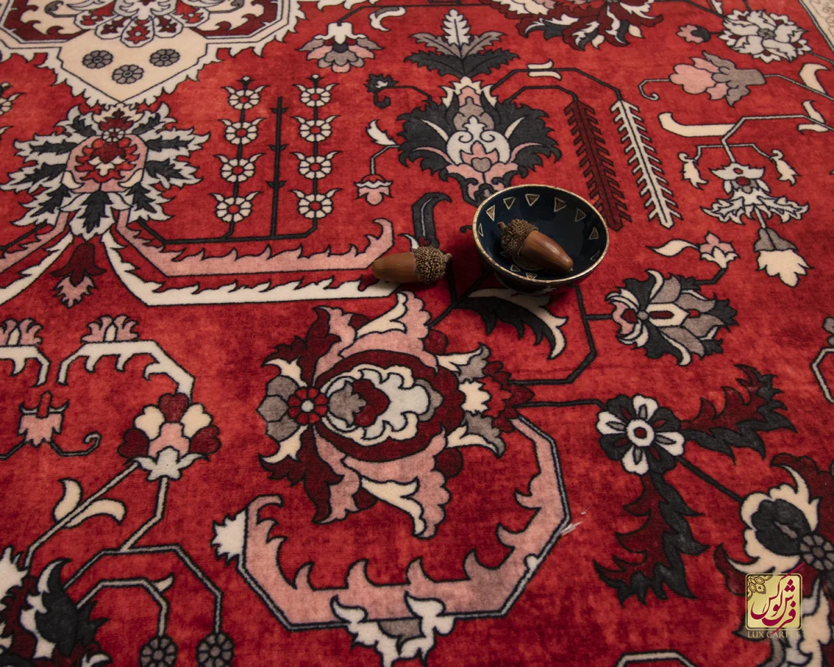 فرش ابریشم ماشینی 743104 قرمز کرم - تصویر 12