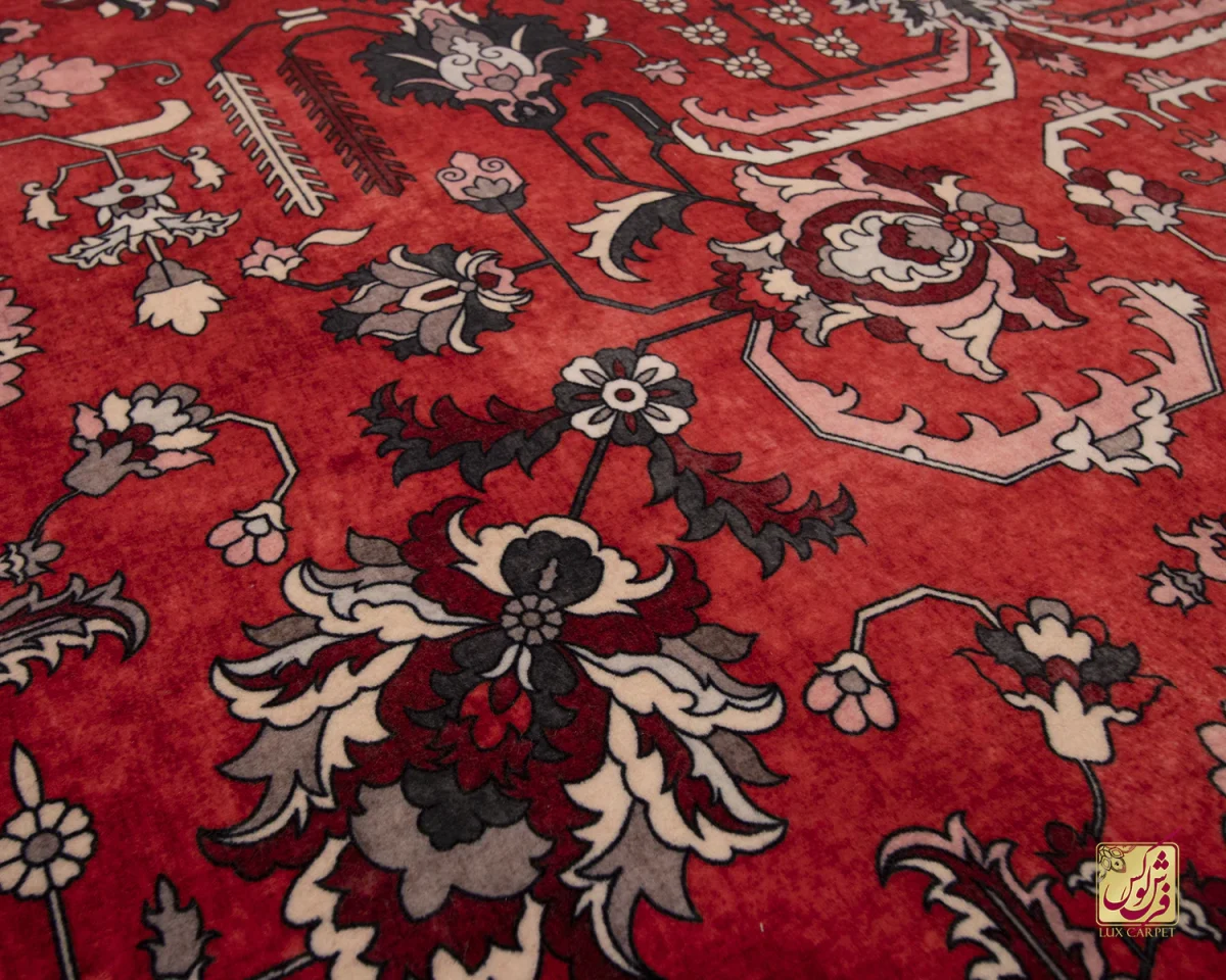 فرش ابریشم ماشینی 743104 قرمز کرم - تصویر 6