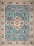 فرش ابریشم ماشینی 743105 فیروزه‌ای کرم