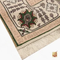 فرش ابریشم ماشینی 743106 سبز کرم - Image 10