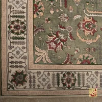 فرش ابریشم ماشینی 743106 سبز کرم - Image 4