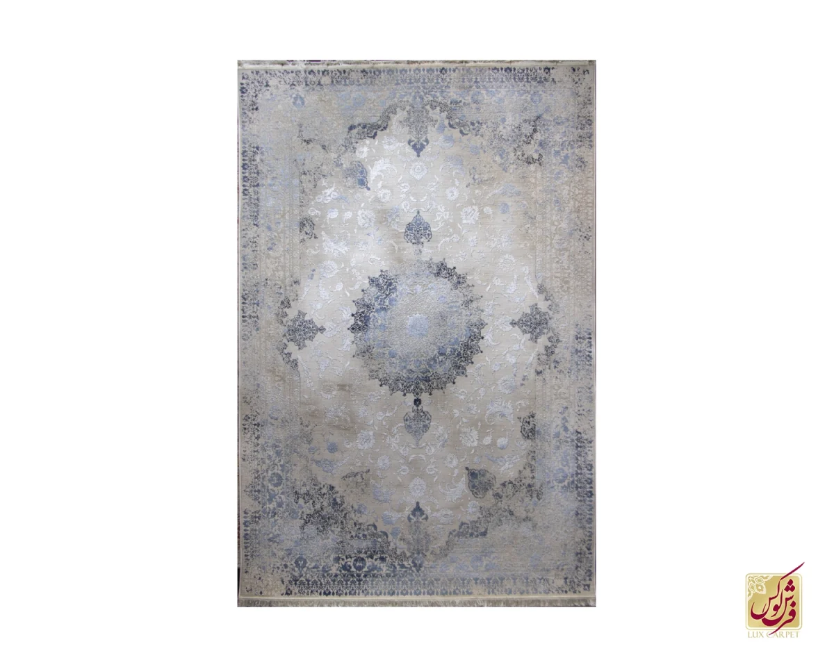 فرش وینتیج 9216 کرم نسکافه‌ای آبی - تصویر 1